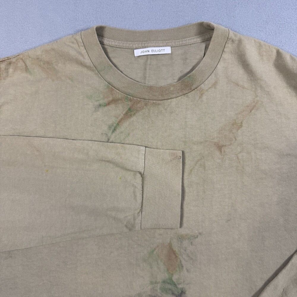 John Elliott Mens 3 Tie Dye Long Sleeve T-Shirt Beige  Made in Japan 100% Cotton
